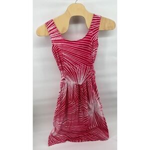 Caribelle Batik Women's L Red White Palm Leaf Print Cotton Midi Dress Tie Waist